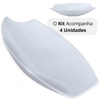 Kit 4 Travessas para Buffet Salada 41cm Oval Curva Funda para Restaurante Profissional Melamina Branca