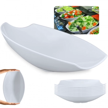 Kit 8 Travessas para Buffet Salada 41cm Oval Curva Funda para Restaurante Profissional Melamina Branca