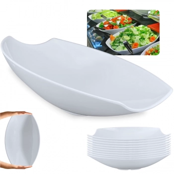 Kit 10 Travessas para Buffet Salada 41cm Oval Curva Funda para Restaurante Profissional Melamina Branca