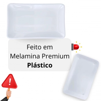 Kit 5 Travessas Pratos Retangulares Branco para Petiscos e Sushi 17,8 Cm para Restaurante Melamina Premium