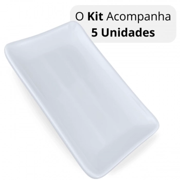 Kit 5 Travessas Pratos Retangulares Branco para Petiscos e Sushi 17,8 Cm para Restaurante Melamina Premium