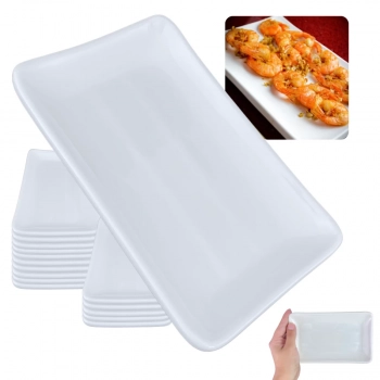 Kit 15 Travessas Pratos Retangulares Branco para Petiscos e Sushi 17,8 Cm para Restaurante Melamina Premium