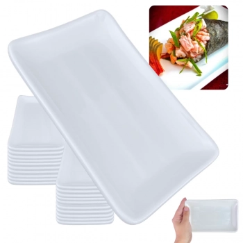 Kit 20 Travessas Pratos Retangulares Branco para Petiscos e Sushi 17,8 Cm para Restaurante Melamina Premium