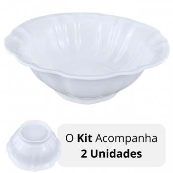 Kit 2 Tigelas Cumbuca Redondas Pequenas Formato Flor Delicado 650 Ml Brancas para Salada e Fruteira Melamina