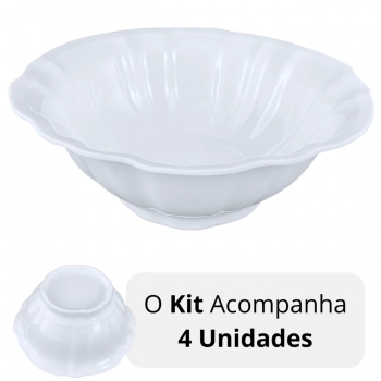 Kit 4 Tigelas Cumbuca Redondas Pequenas Formato Flor Delicado 650 Ml Brancas para Salada e Fruteira Melamina