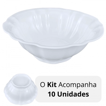 Kit 10 Tigelas Cumbuca Redondas Pequenas Formato Flor Delicado 650 Ml Brancas para Salada e Fruteira Melamina