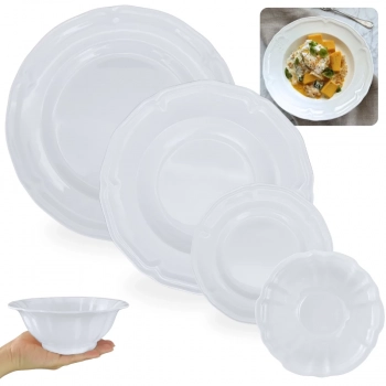 Kit Conjunto 4 Pratos Fundos + 4 Pratos Rasos+ 4 Pratos de Sobremesa+ Tigela 650ml Melamina Premium / Plstico Restaurante Buffet