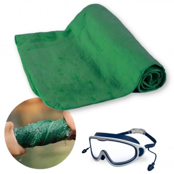 Kit culos de Natao Proteo Uv/ Antiembaante Azul + Toalha de Banho Microfibra Super Absorvente Guepardo