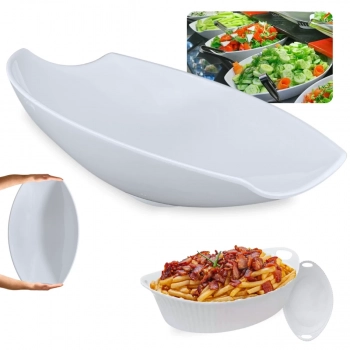 Kit Travessa para Buffet Salada 46cm Curva Funda + 2 Tigelas 1,3l Ovais com Ala Melamina para Restaurante