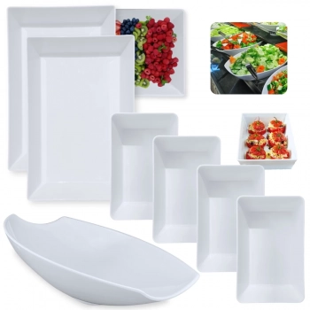 Kit 2 Travessas Buffet 49cm + 4 Travessas 25cm + Travessa Oval Curva 46cm para Restaurante em Melamina