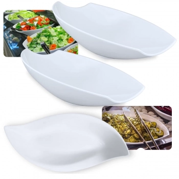 Kit 2 Travessas para Buffet Salada 46cm Oval Curva Funda + Travessa Folha 50 Cm Melamina para Restaurante