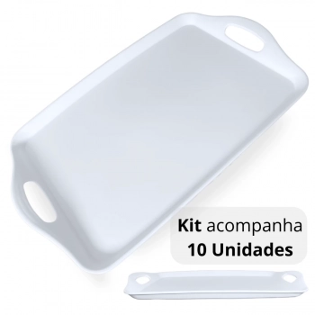 Kit 10 Bandejas de Servir Caf da Manh / Ch 41cm com Alas Branca Hotel e Restaurante Self Service Melamina