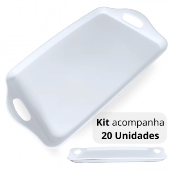 Kit 20 Bandejas de Servir Caf da Manh / Ch 41cm com Alas Branca Hotel e Restaurante Self Service Melamina