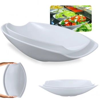 Kit 2 Travessas para Buffet Salada 46cm + 41cm Oval Curva Funda para Restaurante Melamina Resistente Branca