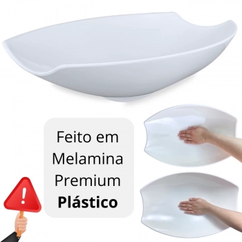 Kit 2 Travessas para Buffet Salada 46cm + 41cm Oval Curva Funda para Restaurante Melamina Resistente Branca