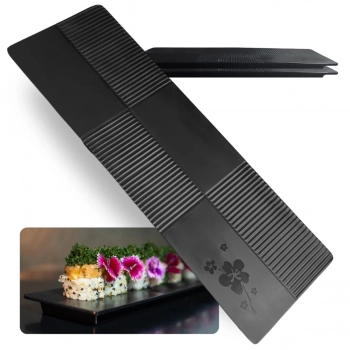 Kit 2 Travessas Retangulares Retas 33cm Pretas em Melamina Kanpai para Sushi Restaurante Japons Oriental