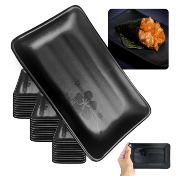 Kit 30 Travessas Pratos Retangulares Pretos para Petiscos e Sushi 17,8 Cm para Restaurante Melamina Premium