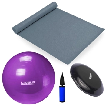 Kit Bola Suia 55 Cm + Colchonete Eva Cinza + Disco de Equilbrio + Mini Bomba Exerccios Pilates