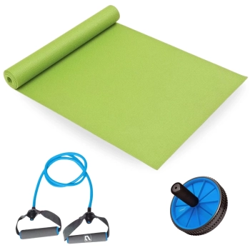 Kit Colchonete 1,73m + Extensor Elstico 1 Via + Roda para Abdominal para Yoga / Pilates / Exerccios