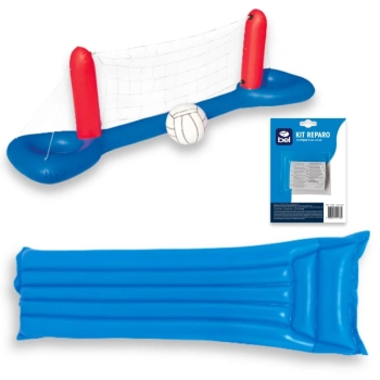 Kit Voleibol para Piscina Inflvel + Bola + Colcho Inflvel Boia Summer Suporta At 90 Kg