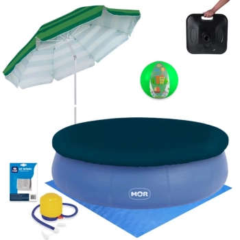 Kit Piscina Inflvel 12.000l + Guarda Sol Articulado 2,40m + Base + Capa, Forro + Mini Bomba + Bola