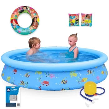 Kit Piscina Infantil 1000 Litros Bel Inflvel + Boias Princesas Disney + Mini Bomba Manual + Reparo