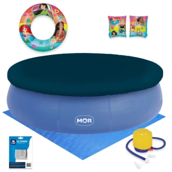 Kit Piscina Inflvel 4600l Mor + Boias Princesas Disney + Capa e Forro + Mini Bomba