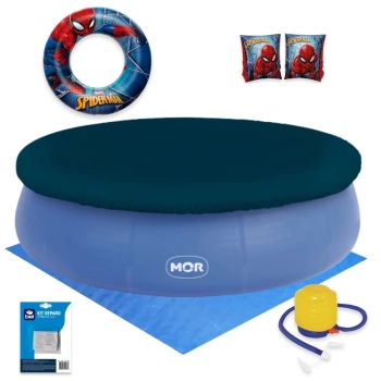 Kit Piscina Inflvel 4600l Mor + Boias Homem Aranha + Capa e Forro + Mini Bomba