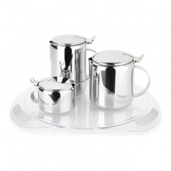 Conjunto para Ch e Caf Vision 5 Peas Inox com 2 Bules, Aucareiro, Bandeja e Colher