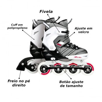 Kit Roller Patins Regulvel 34/37 + Conjunto Proteo Joelheira, Cotoveleira, Protetor de Punho + Capacete M