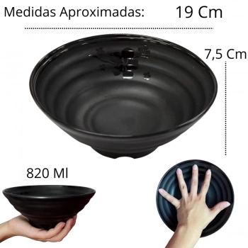 Tigela Ondulada 820 Ml Preta 19 Cm Kanpai Vasilha Mdia Melamina Premium para Restaurante Japons