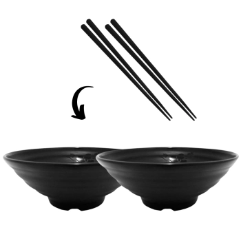 Kit 2 Tigelas Ondulada 820 Ml 19 Cm + 2 Pares de Hashi Restaurante Japons Kanpai Melamina