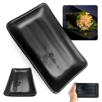 Kit 6 Colheres para Sopas e Molhos Preta + 6 Travessas Prato para Sushi 18 X 11 Cm Melamina