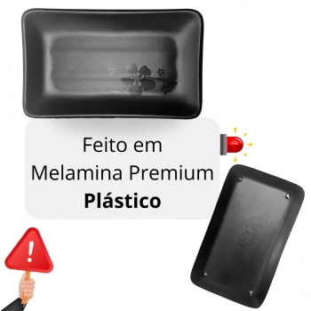 Travessa Prato Retangular Preto Petiscos e Sushi 17,8 Cm para Restaurante em Melamina Premium