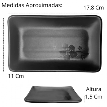 Kit 25 Travessas Pratos Retangulares Pretos para Petiscos e Sushi 17,8 Cm para Restaurante Melamina Premium