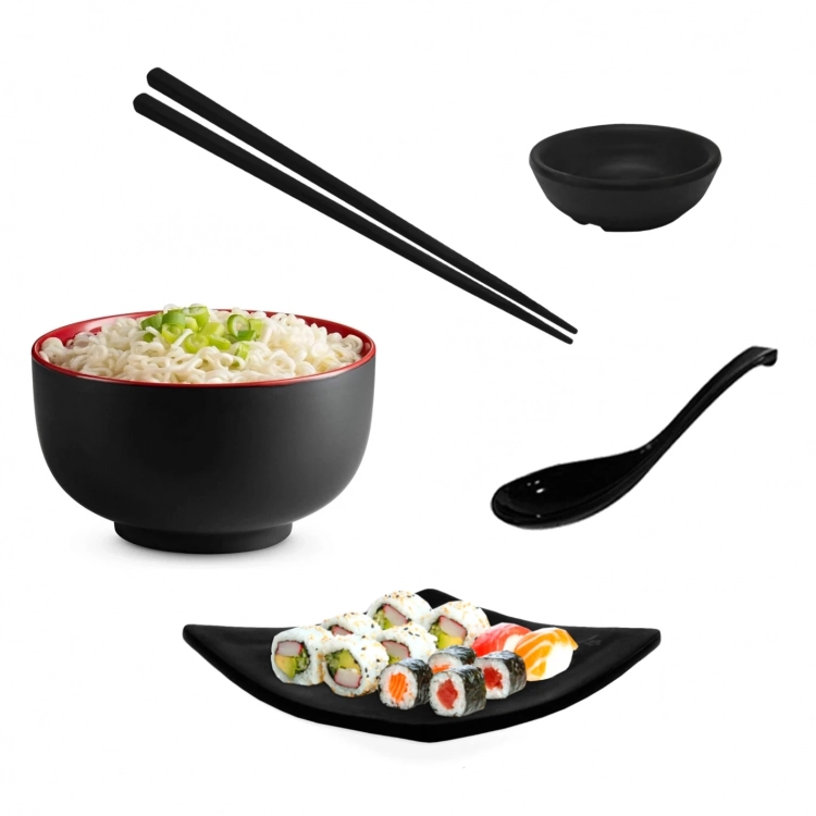 Mandiali e-Shop : Kit para Comida Japonesa 2 Tigelas + Pratos + 2 Colheres  + 2 Pares de Hashi