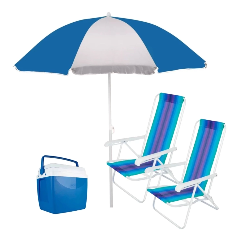 Mandiali E Shop Kit Cadeiras De Praia Guarda Sol Branco E Azul